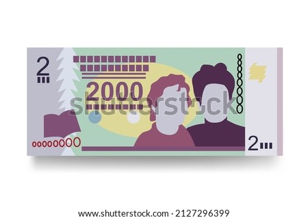 Paraguayan Guarani Vector Illustration. Paraguay money set bundle banknotes. Paper money 2000 PYG. Flat style. Isolated on white background. Simple minimal design.