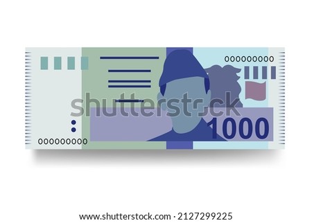 Pakistan Rupee Vector Illustration. Pakistani money set bundle banknotes. Paper money 1000 PKR. Flat style. Isolated on white background. Simple minimal design.