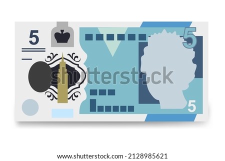 Pound Sterling Vector Illustration. United Kingdom, Guernsey, Isle of Man, Jersey money set bundle banknotes. Paper money 5 GBP. Flat style. Isolated on white background.
