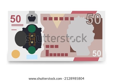 Pound Sterling Vector Illustration. United Kingdom, Guernsey, Isle of Man, Jersey money set bundle banknotes. Paper money 50 GBP. Flat style. Isolated on white background.
