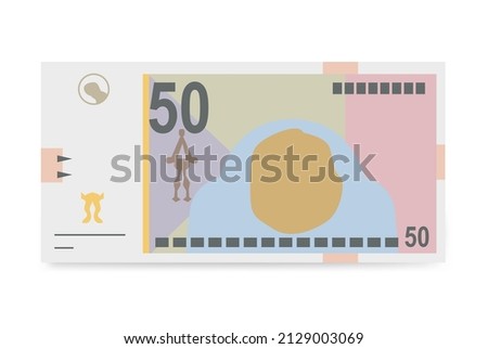 Macedonian Denar Vector Illustration. North Macedonia money set bundle banknotes. Paper money 50 MKD. Flat style. Isolated on white background. Simple minimal design.