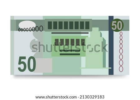 Libyan Dinar Vector Illustration. Libya money set bundle banknotes. Paper money 50 LYD. Flat style. Isolated on white background. Simple minimal design.