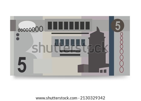 Libyan Dinar Vector Illustration. Libya money set bundle banknotes. Paper money 5 LYD. Flat style. Isolated on white background. Simple minimal design.