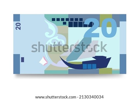 Kuwaiti Dinar Vector Illustration. Kuwait money set bundle banknotes. Paper money 20 KWD. Flat style. Isolated on white background. Simple minimal design.