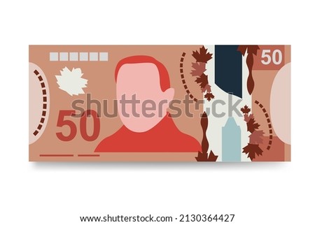 Canadian Dollar Vector Illustration. Canada money set bundle banknotes. Polymeric money 50 CAD. Flat style. Isolated on white background. Simple minimal design.
