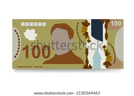 Canadian Dollar Vector Illustration. Canada money set bundle banknotes. Polymeric money 100 CAD. Flat style. Isolated on white background. Simple minimal design.