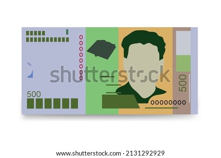 Cabo Verde Escudo Vector Illustration. West African money set bundle banknotes. Paper money 500 CVE. Flat style. Isolated on white background. Simple minimal design.