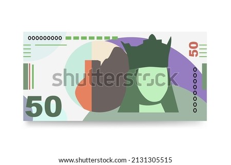 Georgian Lari Japan Yen Vector Illustration. Georgia money set bundle banknotes. Paper money 50 GEL. Flat style. Isolated on white background. Simple minimal design.