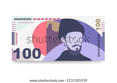 Georgian Lari Japan Yen Vector Illustration. Georgia money set bundle banknotes. Paper money 100 GEL. Flat style. Isolated on white background. Simple minimal design.