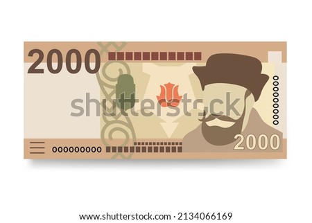 Hungarian Forint Vector Illustration. Hungary money set bundle banknotes. Paper money 2000 HUF. Flat style. Isolated on white background. Simple minimal design.
