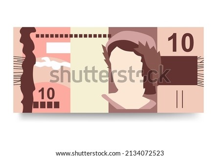 Brazilian Real Vector Illustration. Brazil money set bundle banknotes. Paper money 10 BRL. Flat style. Isolated on white background. Simple minimal design.