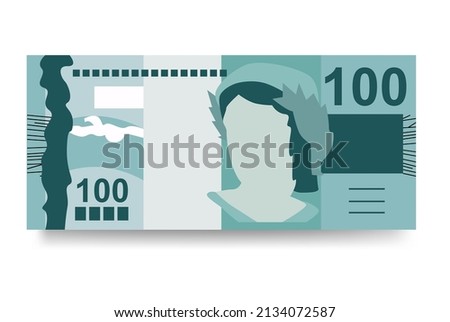 Brazilian Real Vector Illustration. Brazil money set bundle banknotes. Paper money 100 BRL. Flat style. Isolated on white background. Simple minimal design.
