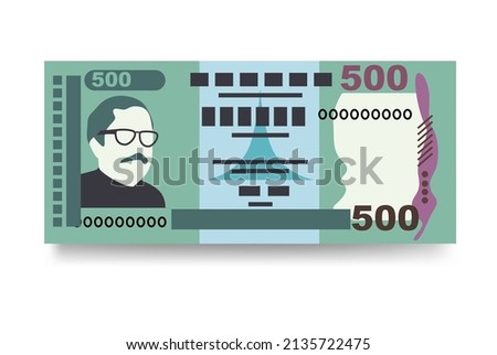 Bangladeshi Taka Vector Illustration. Bangladesh money set bundle banknotes. Paper money 500 BDT. Flat style. Isolated on white background. Simple minimal design.