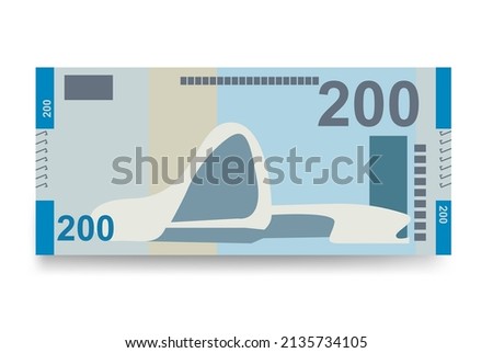 Azerbaijan Manat Vector Illustration. Azerbaijani money set bundle banknotes. Paper money 200 AZN. Flat style. Isolated on white background. Simple minimal design.