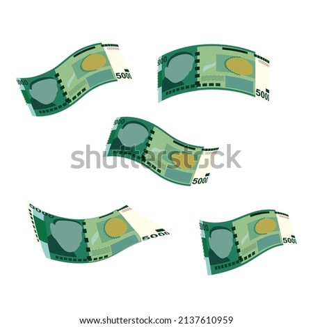 Kyrgyz som Vector Illustration. Kyrgyzstan money set bundle banknotes. Falling, flying money 5000 som. Flat style. Isolated on white background. Simple minimal design.