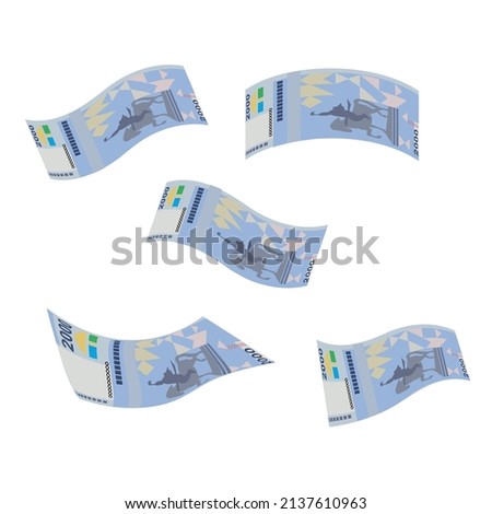 Kyrgyz som Vector Illustration. Kyrgyzstan money set bundle banknotes. Falling, flying money 2000 som. Flat style. Isolated on white background. Simple minimal design.