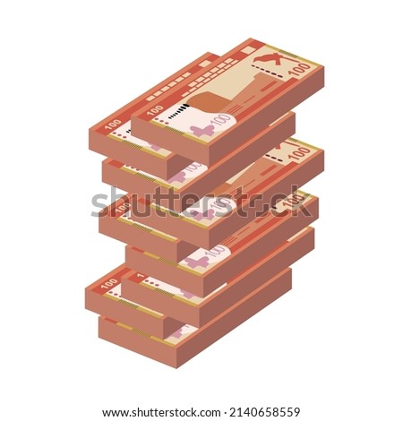 Sri Lanka Rupee Vector Illustration. Sri Lanka money set bundle banknotes. Paper money 100 Rs. Flat style. Isolated on white background. Simple minimal design.