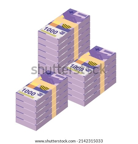 Swiss Franc Vector Illustration. Switzerland, Liechtenstein money set bundle banknotes. Paper money 1000 fr. Flat style. Isolated on white background. Simple minimal design.