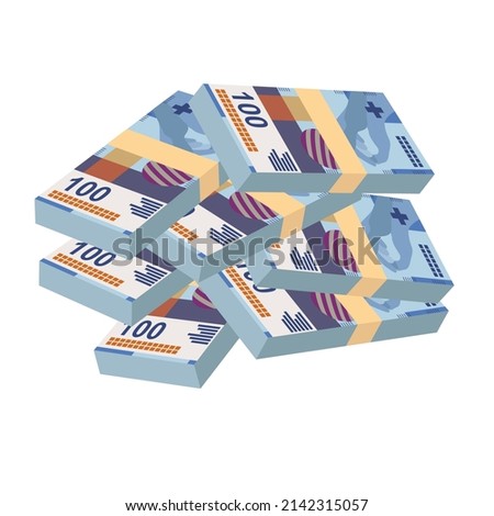 Swiss Franc Vector Illustration. Switzerland, Liechtenstein money set bundle banknotes. Paper money 100 fr. Flat style. Isolated on white background. Simple minimal design.