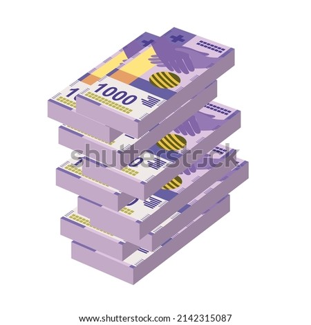 Swiss Franc Vector Illustration. Switzerland, Liechtenstein money set bundle banknotes. Paper money 1000 fr. Flat style. Isolated on white background. Simple minimal design.