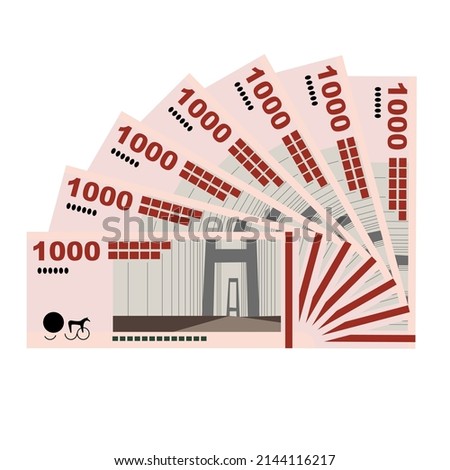 Danish Krone Vector Illustration. Denmark, Greenland, Faroe Islands money set banknotes. Paper money 1000 Kr. Flat style. Isolated on white background. Simple minimal design.