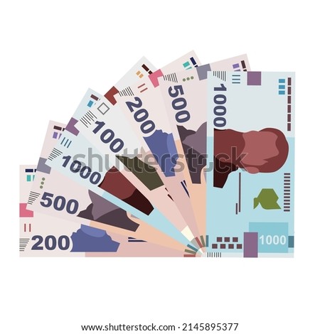 Ukrainian Hryvnia Vector Illustration. Ukraine money set bundle banknotes. Paper money 100, 200, 500, 1000 UAH. Flat style. Isolated on white background. Simple minimal design.