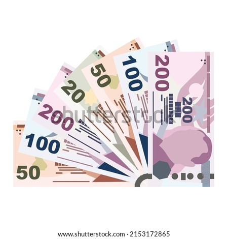 Turkish Lira Vector Illustration. Turkey money set bundle banknotes. Paper money 200, 100, 50, 20 TRY. Flat style. Isolated on white background. Simple minimal design.