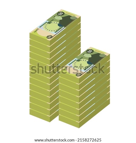 Tongan pa’anga Vector Illustration. Tonga paanga money set bundle banknotes. Paper money 50 TOP. Flat style. Isolated on white background. Simple minimal design.
