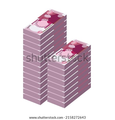 Tongan pa’anga Vector Illustration. Tonga paanga money set bundle banknotes. Paper money 100 TOP. Flat style. Isolated on white background. Simple minimal design.