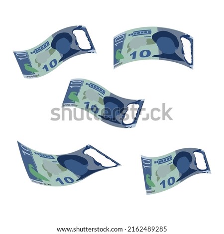 New Zealand Dollar Vector Illustration. New Zealand money set bundle banknotes. Falling, flying money 10 NZD. Flat style. Isolated on white background. Simple minimal design.