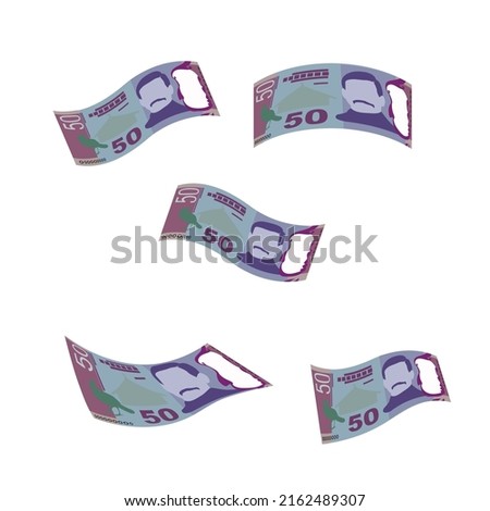 New Zealand Dollar Vector Illustration. New Zealand money set bundle banknotes. Falling, flying money 50 NZD. Flat style. Isolated on white background. Simple minimal design.