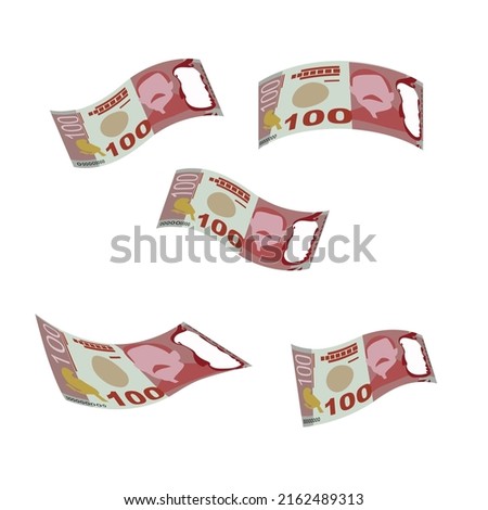 New Zealand Dollar Vector Illustration. New Zealand money set bundle banknotes. Falling, flying money 100 NZD. Flat style. Isolated on white background. Simple minimal design.
