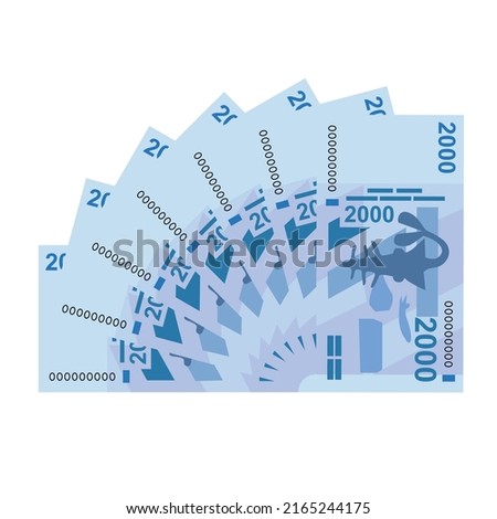 CFA Franc BCEAO Vector Illustration. West African Frank money set bundle banknotes. Paper money 2000 Fr. Flat style. Isolated on white background. Simple minimal design.