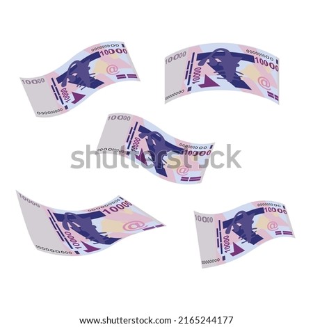 CFA Franc BCEAO Vector Illustration. West African Frank money set bundle banknotes. Falling, flying money 10000 Fr. Flat style. Isolated on white background. Simple minimal design.