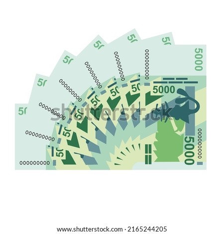 CFA Franc BCEAO Vector Illustration. West African Frank money set bundle banknotes. Paper money 5000 Fr. Flat style. Isolated on white background. Simple minimal design.