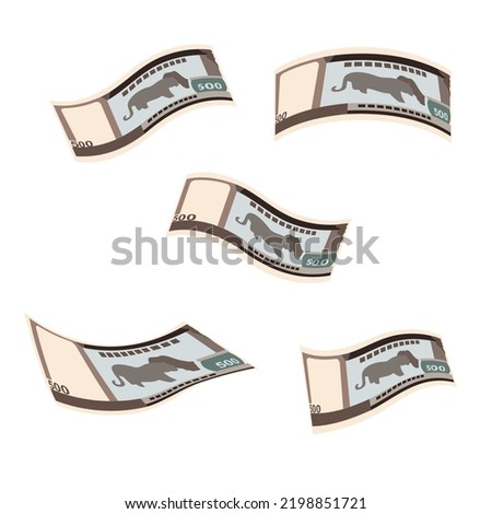 Nepalese Rupee Vector Illustration. Nepal money set bundle banknotes. Falling, flying money 500 NPR. Flat style. Isolated on white background. Simple minimal design.