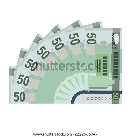 Libyan Dinar Vector Illustration. Libya money set bundle banknotes. Paper money 50 LYD. Flat style. Isolated on white background. Simple minimal design.