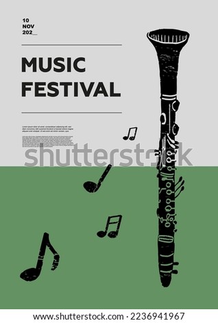 clarinet, clarionet. Music festival poster. Wind musical instruments. Competition. A set of vector illustrations. Minimalistic design. Banner, flyer, cover, print.