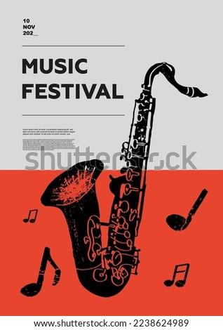 Saxophone, sax. Music festival poster. Wind musical instruments. Competition. A set of vector illustrations. Minimalistic design. Banner, flyer, cover, print.
