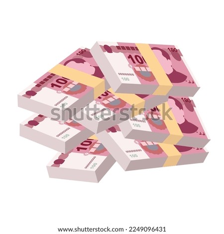 Yuan Renminbi Vector Illustration. Chinese money set bundle banknotes. Paper money 100 CNY. Flat style. Isolated on white background. Simple minimal design.