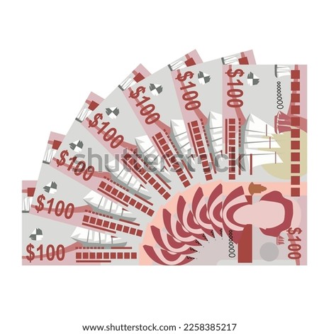 Cayman Islands Dollar Vector Illustration. Cayman Islands (UK) money set bundle banknotes. Paper money 100 KYD. Flat style. Isolated on white background. Simple minimal design.