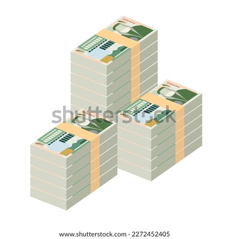 Jordanian Dinar Vector Illustration. Jordan, West Bank money set bundle banknotes. Paper money 1 JOD. Flat style. Isolated on white background. Simple minimal design.