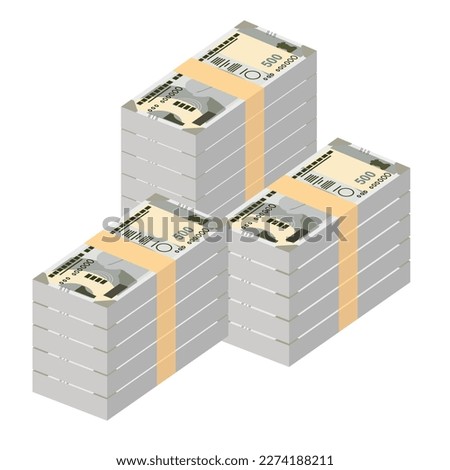 Indian Rupee Vector Illustration. India, Bhutan money set bundle banknotes. Paper money 500 INR. Flat style. Isolated on white background. Simple minimal design.