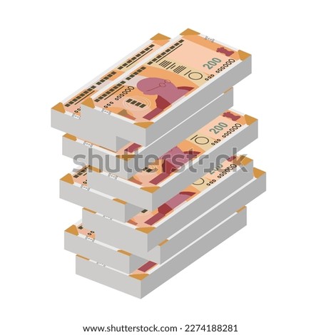 Indian Rupee Vector Illustration. India, Bhutan money set bundle banknotes. Paper money 200 INR. Flat style. Isolated on white background. Simple minimal design.