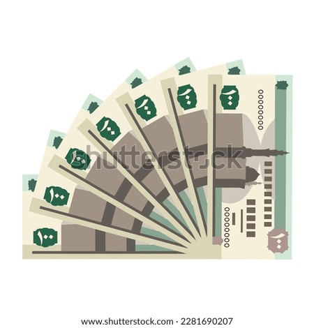 Egyptian Pound Vector Illustration. Egypt, Gaza Strip money set bundle banknotes. Paper money 100 EGP. Flat style. Isolated on white background. Simple minimal design.