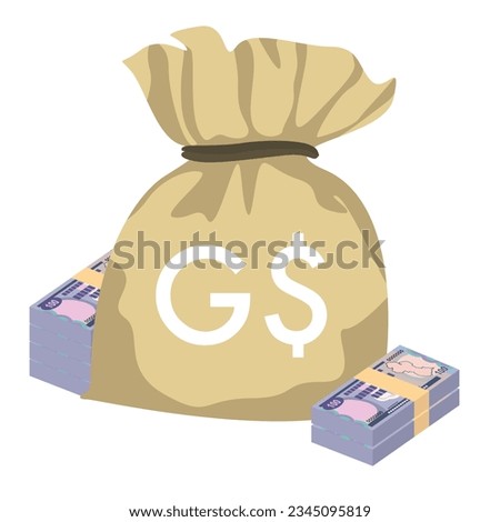 Guyana Dollar Vector Illustration. Guyanese money set bundle banknotes. Money bag 100 GYD. Flat style. Isolated on white background. Simple minimal design.