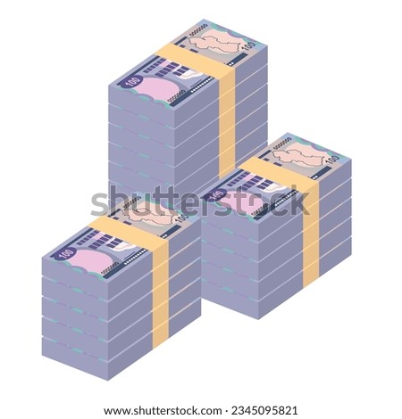 Guyana Dollar Vector Illustration. Guyanese money set bundle banknotes. Paper money 100 GYD. Flat style. Isolated on white background. Simple minimal design.