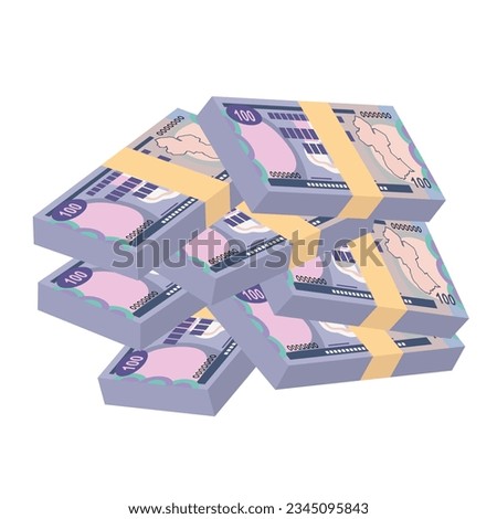 Guyana Dollar Vector Illustration. Guyanese money set bundle banknotes. Paper money 100 GYD. Flat style. Isolated on white background. Simple minimal design.