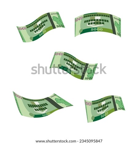 Guyana Dollar Vector Illustration. Guyanese money set bundle banknotes. Falling, flying money 5000 GYD. Flat style. Isolated on white background. Simple minimal design.