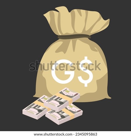 Guyana Dollar Vector Illustration. Guyanese money set bundle banknotes. Money bag 1000 GYD. Flat style. Isolated on white background. Simple minimal design.
